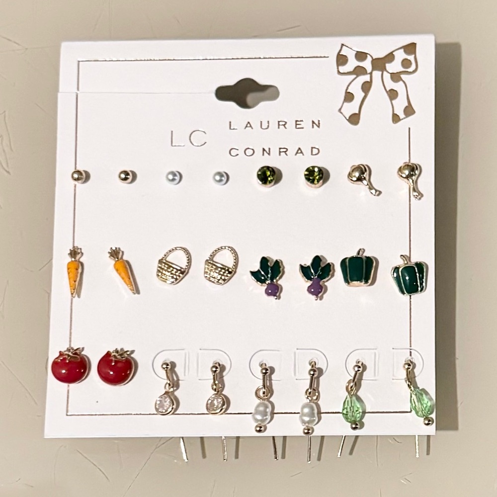 LC Lauren Conrad Mixed Stud Earring Set - Green, Red, Gold